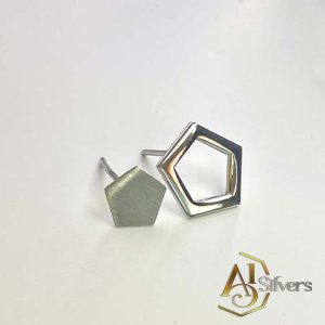 Beşgen Geometri Şekilli Gümüş Küpe 3 Renk Seçenekli