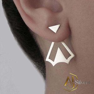 3 Renk Seçenekli Büyük Manşet Üçgen Gümüş Küpe