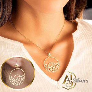 4 Elemet Hava Figürlü Kolye Küpe Gümüş Set