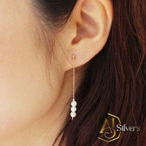 3 Küre incili gümüş Sallatılı Küpe