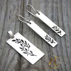 Dal ve Yaprak Figürlü Gümüş Kolye Küpe Set